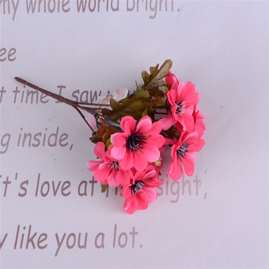 Five artificial flowers of autumn color, round chrysanthemums details Picture