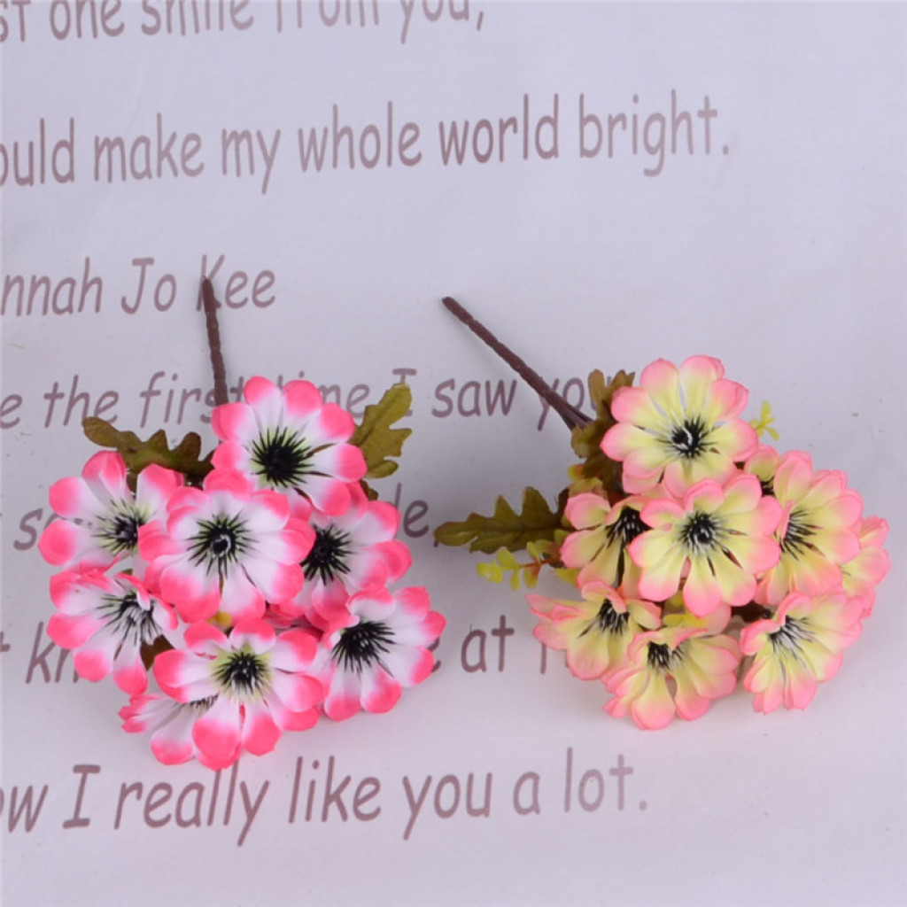 Five artificial flowers of autumn color, round chrysanthemums Specification image
