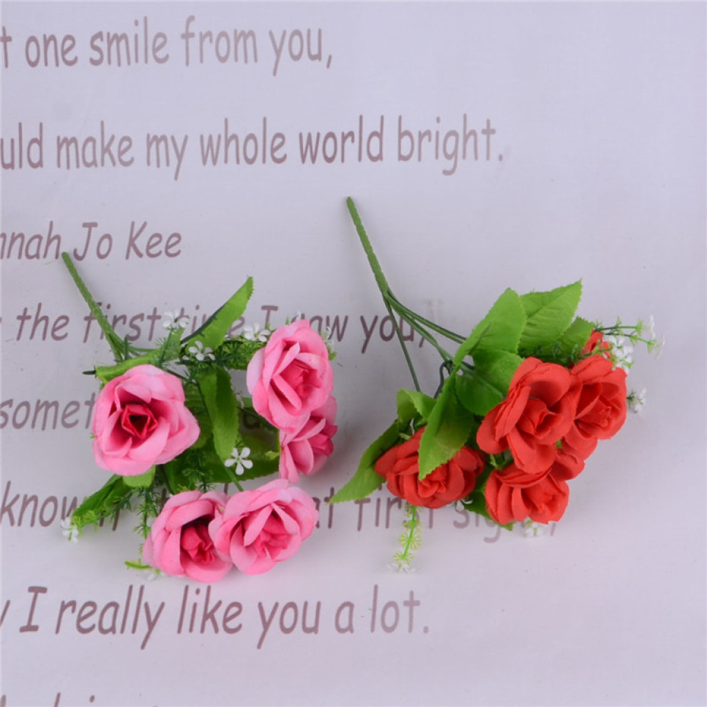 Artificial artificial flower 2016 new style artificial flower 5-head water rose details Picture