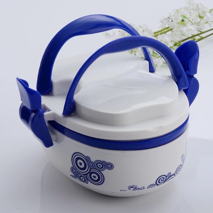 Blue and white porcelain plastic lunch box, student lunch box, layered bento box, microwave oven