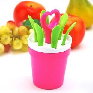 Creative home fashion, flowerpot shape, fruit knife and fork combination for pastries and desserts Specification image