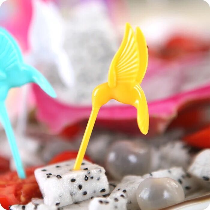 Fashionable and creative new bird, little flower, heart-shaped fruit fork set, fruit fork, fruit pick, toothpick rack details Picture