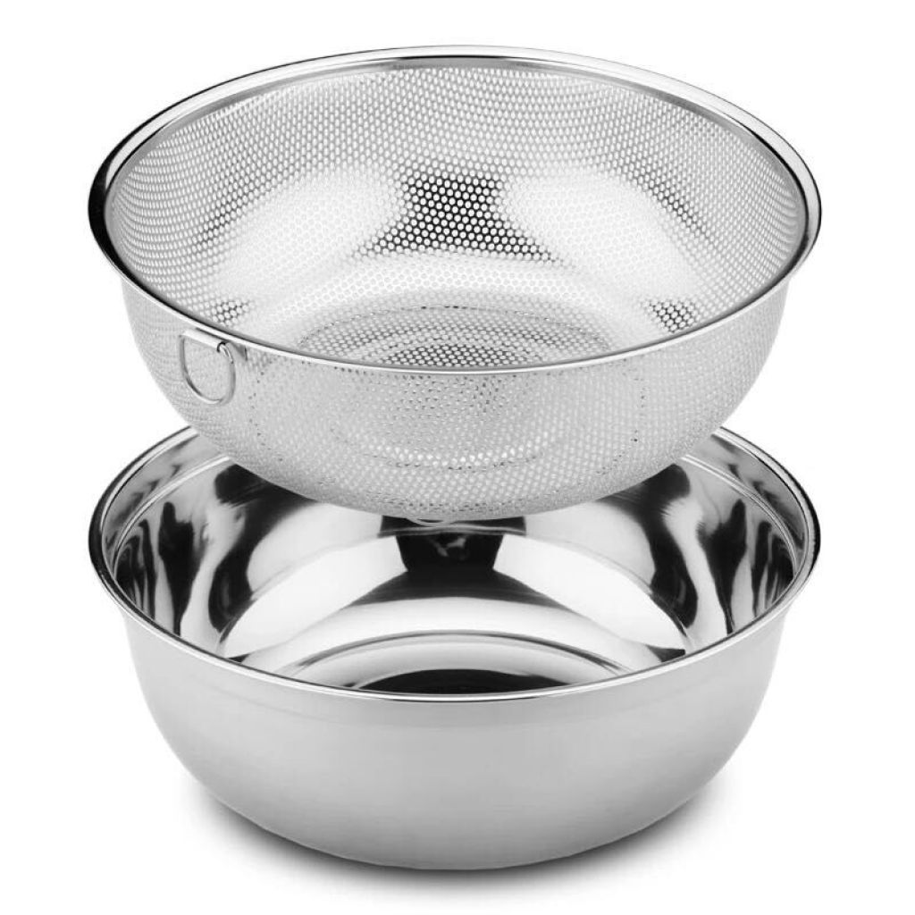 Stainless steel multi-purpose basket with dense holes, draining basket, vegetable washing basket, rice-washing basin and leaky basin combination Specification image