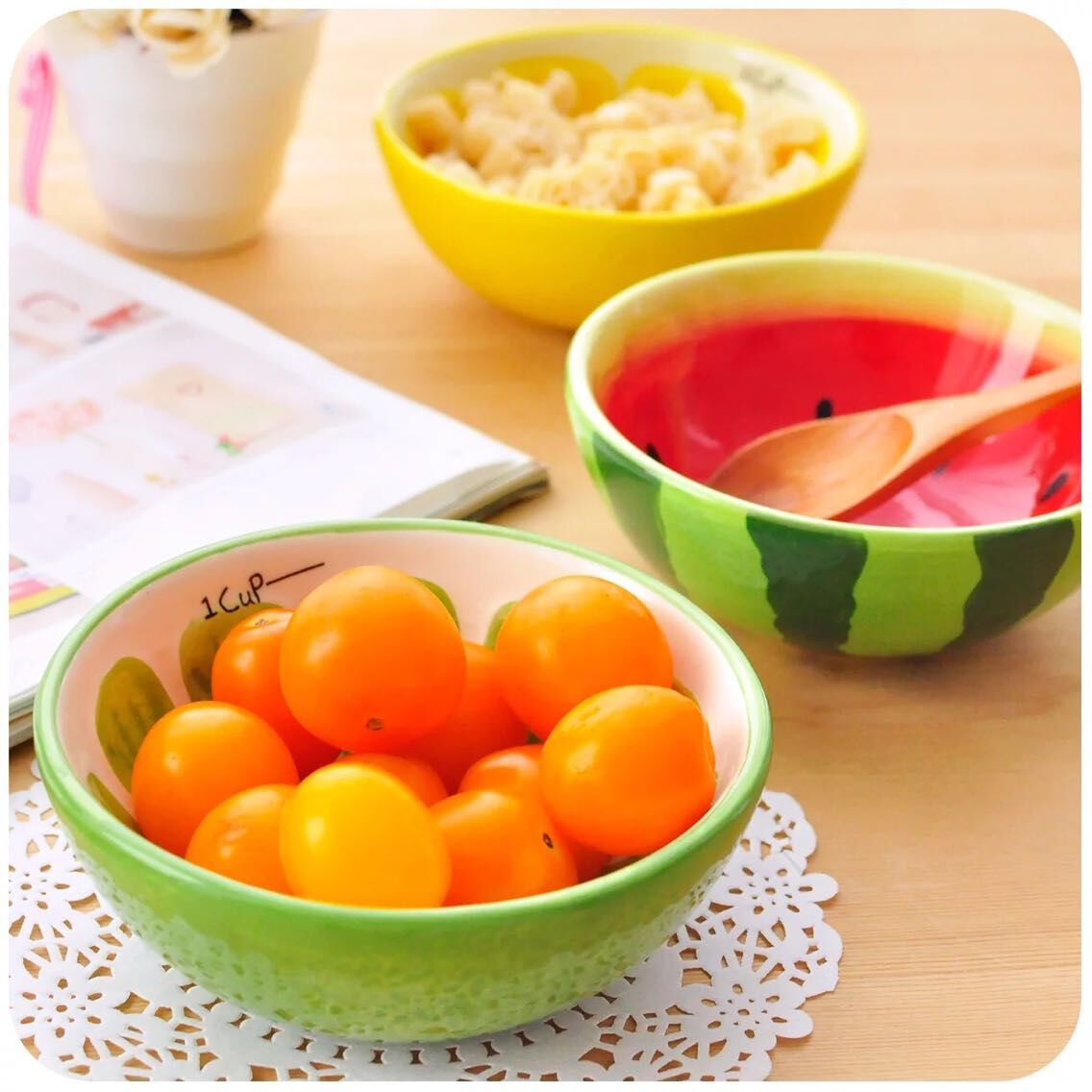 Creative fruit Home Ceramic bowl Cute watermelon bowl Salad bowl Dessert Bowl Small bowl Children's rice bowl spoon
