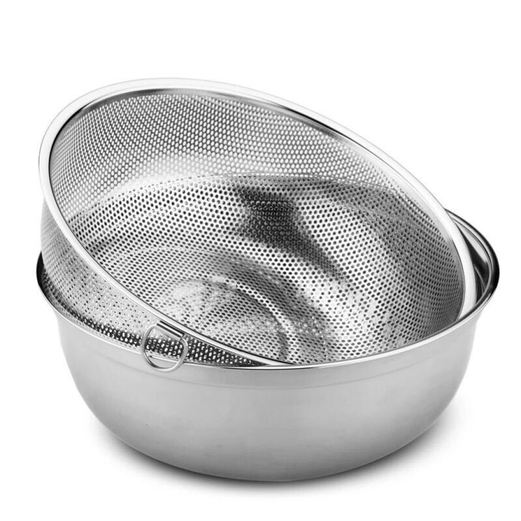 Stainless steel multi-purpose basket with dense holes, draining basket, vegetable washing basket, rice-washing basin and leaky basin combination Application Scenario