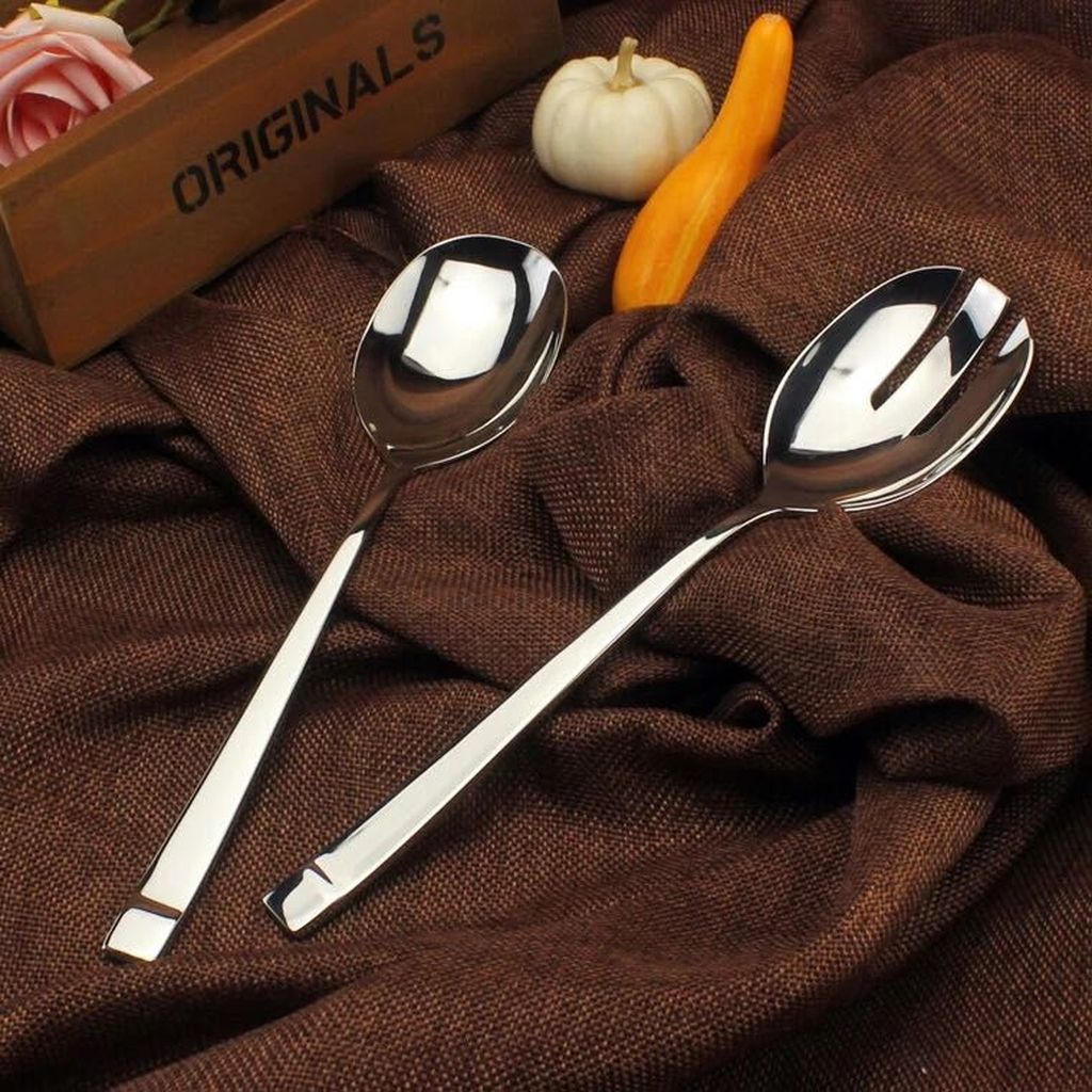 Italian stainless steel salad spoons and forks, serving spoons and forks, Western tableware, leak-proof forks details Picture