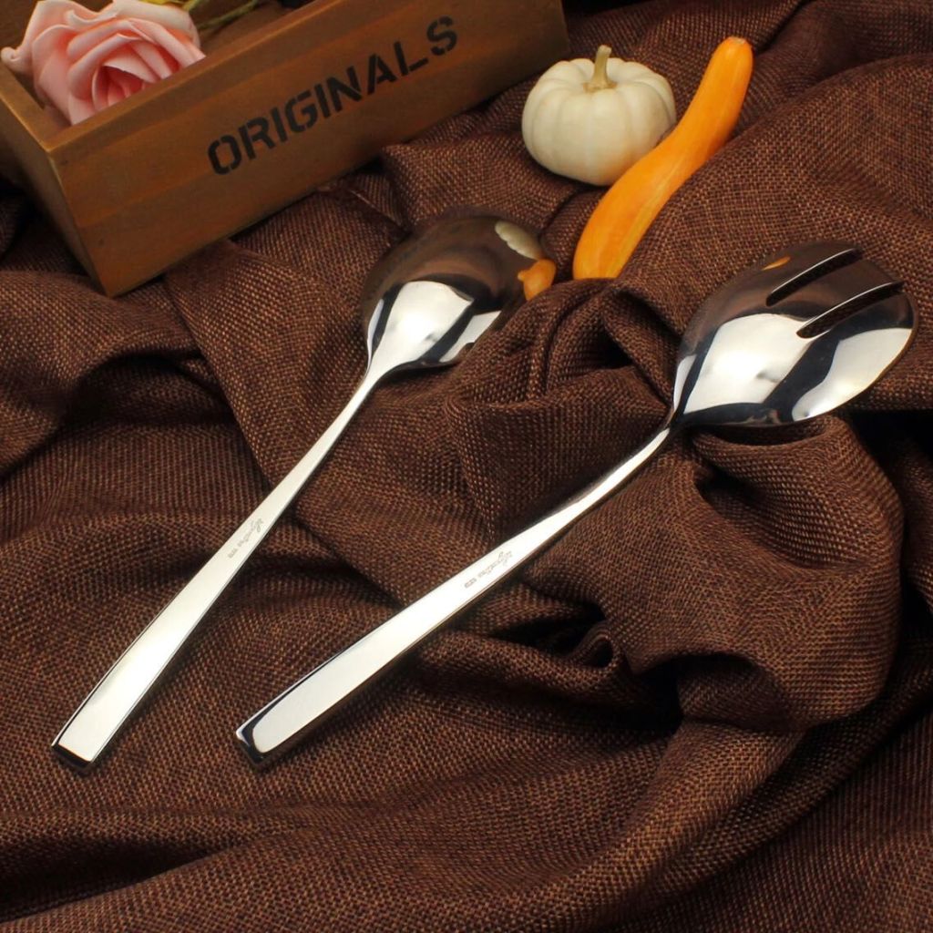 Italian stainless steel salad spoons and forks, serving spoons and forks, Western tableware, leak-proof forks Specification image