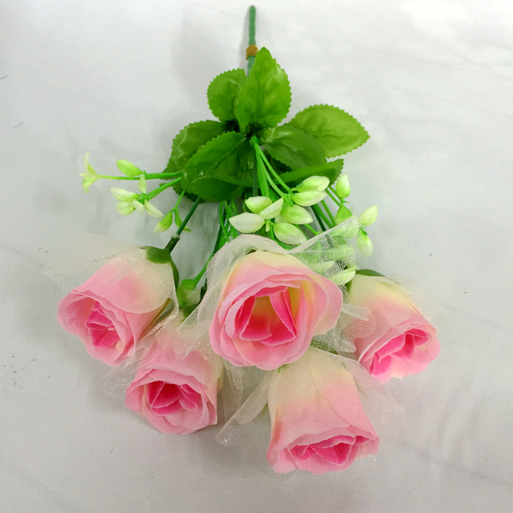 Artificial flower, artificial flower craft flower, 5-head rose net stamens Specification image
