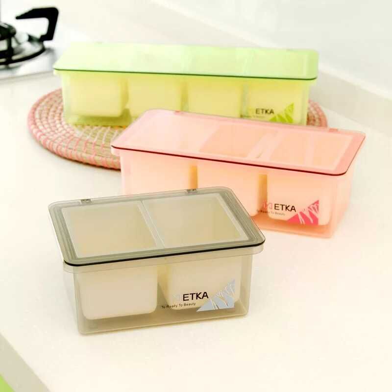 Simple style flip-top multi-compartment plastic seasoning box set, detachable kitchen seasoning box with spoon Specification image