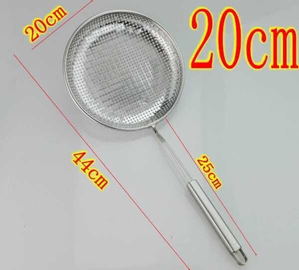High-grade stainless steel square handle perforated leakage flat bottom oil leakage grid oil filter screen, strainer fence powder fence filter screen, large strainer spoon screen leakage Specification image