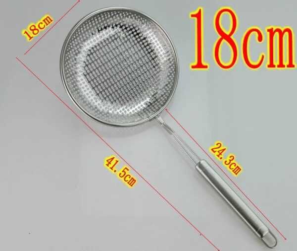 High-grade stainless steel square handle perforated leakage flat bottom oil leakage grid oil filter screen, strainer fence powder fence filter screen, large strainer spoon screen leakage details Picture