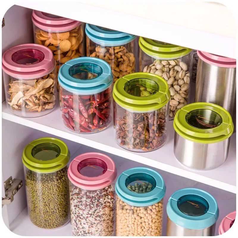 Japanese-style snap-on sealed jar, grain storage tank, stainless steel snack sealed glass storage tank details Picture