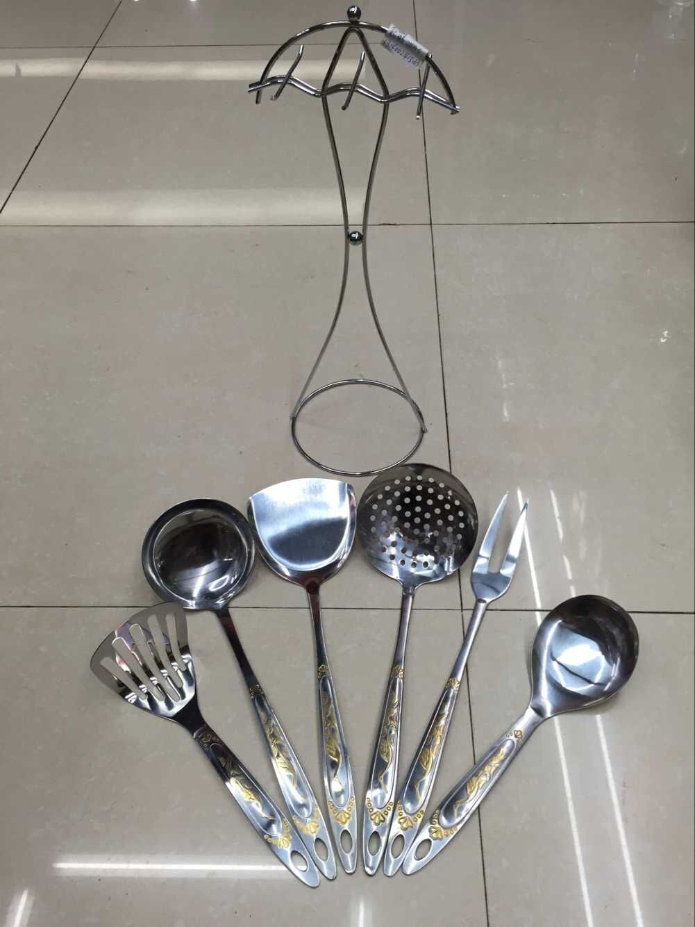 Large kitchenware, one-piece thousand crane handle, sandblasted and gold-plated, large leaky potato, pressed with umbrella stand Specification image