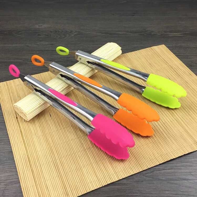 Silicone tongs, scratch-like barbecue tongs, bread tongs, food tongs, thickened stainless steel grilled meat tongs tools Specification image