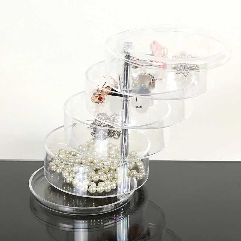 Circular four-layer transparent stationery, rotating jewelry box, cosmetics storage box, grooming box, plastic details Picture