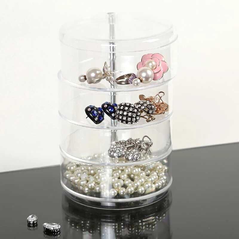 Circular four-layer transparent stationery, rotating jewelry box, cosmetics storage box, grooming box, plastic