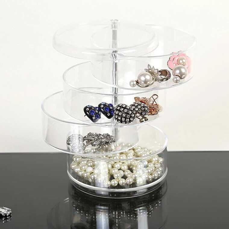 Circular four-layer transparent stationery, rotating jewelry box, cosmetics storage box, grooming box, plastic Application Scenario