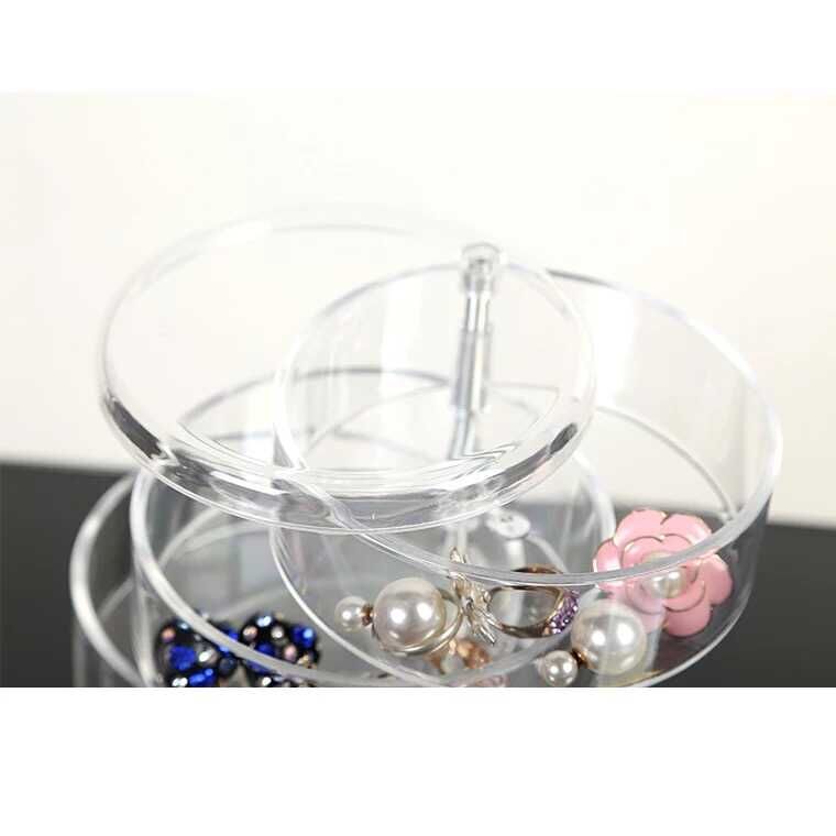 Circular four-layer transparent stationery, rotating jewelry box, cosmetics storage box, grooming box, plastic Specification image