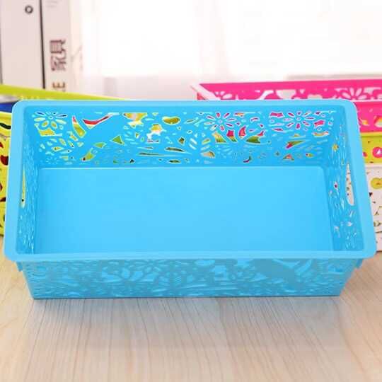 Birdsong and flower fragrance hollowed-out thickened plastic storage basket, desktop storage basket, bathroom tidying basket, bath basket Application Scenario