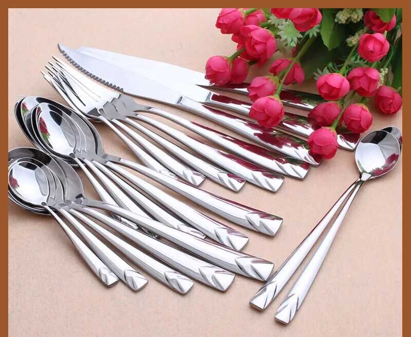 Western tableware: stainless steel steak knives, forks, spoons, dessert spoons, cake spatulas, coffee spoons, long-handled spoons