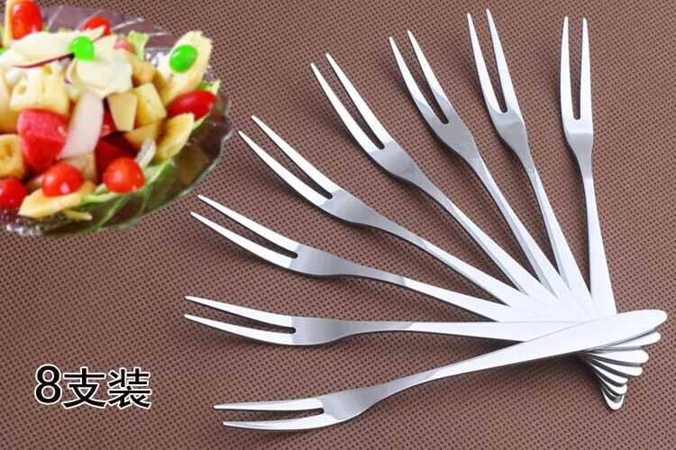 Stainless steel creative and fashionable fruit fork, Korean two-toothed fork fruit skewer set meal details Picture