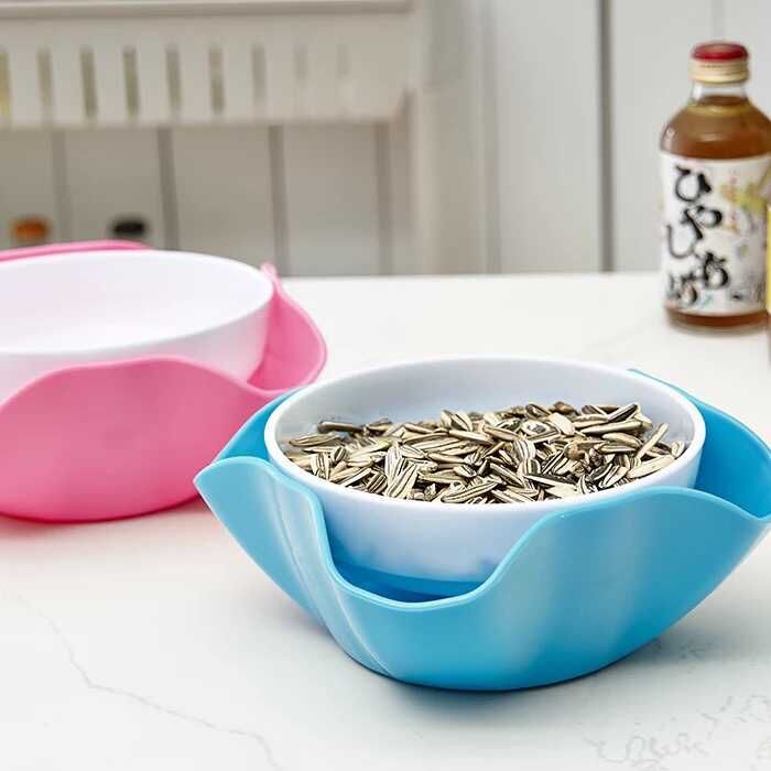 Colorful and fashionable fruit plate, double-layer fruit shell plate, creative salad fruit plate, plastic snack plate, dried fruit plate, plastic plate details Picture