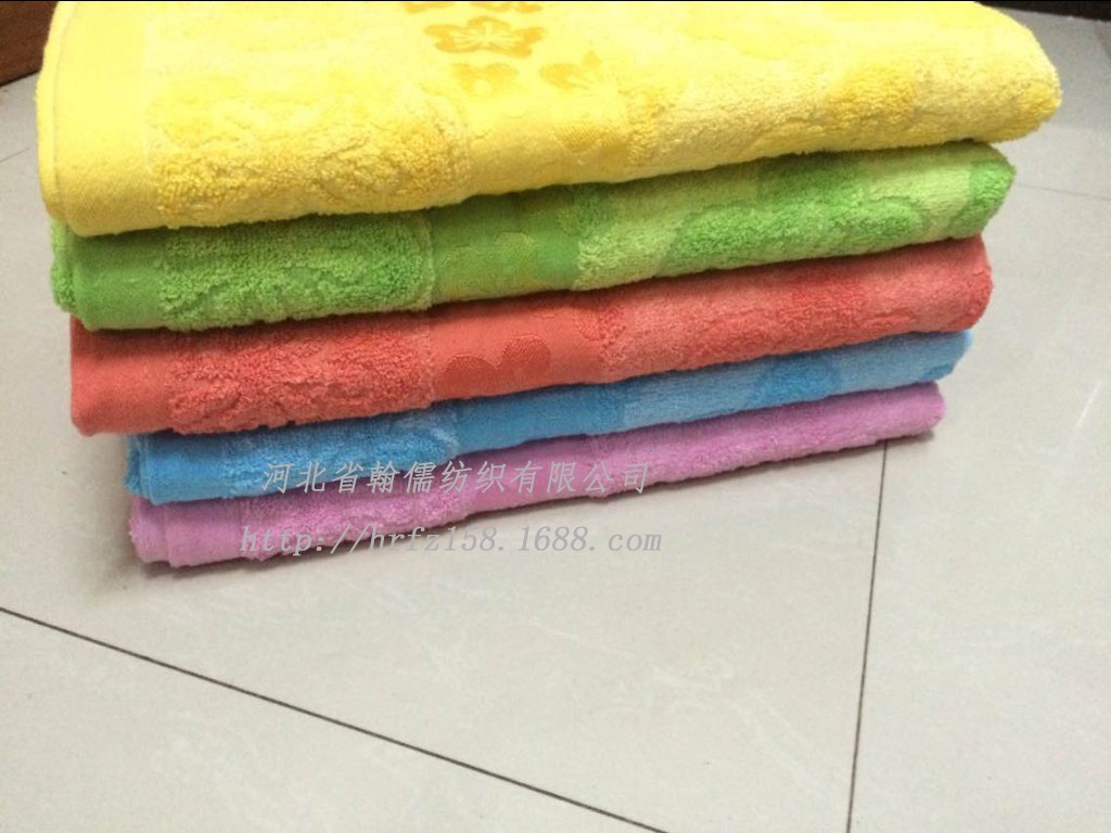 Venta directa de fábrica bambú algodón fruta flor jacquard cinta toalla de baño regalo de supermercado publicidad toalla de baño Specification image