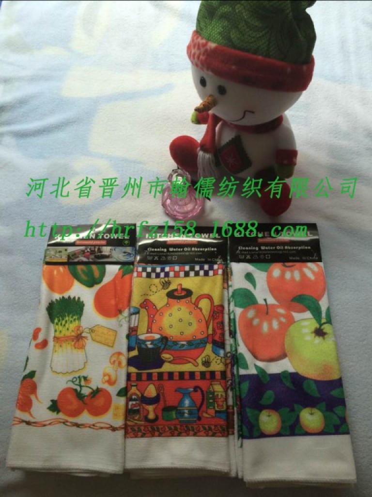 Factory direct sales of warp knitted ultra-fine teapots, fruit, flower, coffee, printed pattern tea towels, supermarket gift towels Specification image