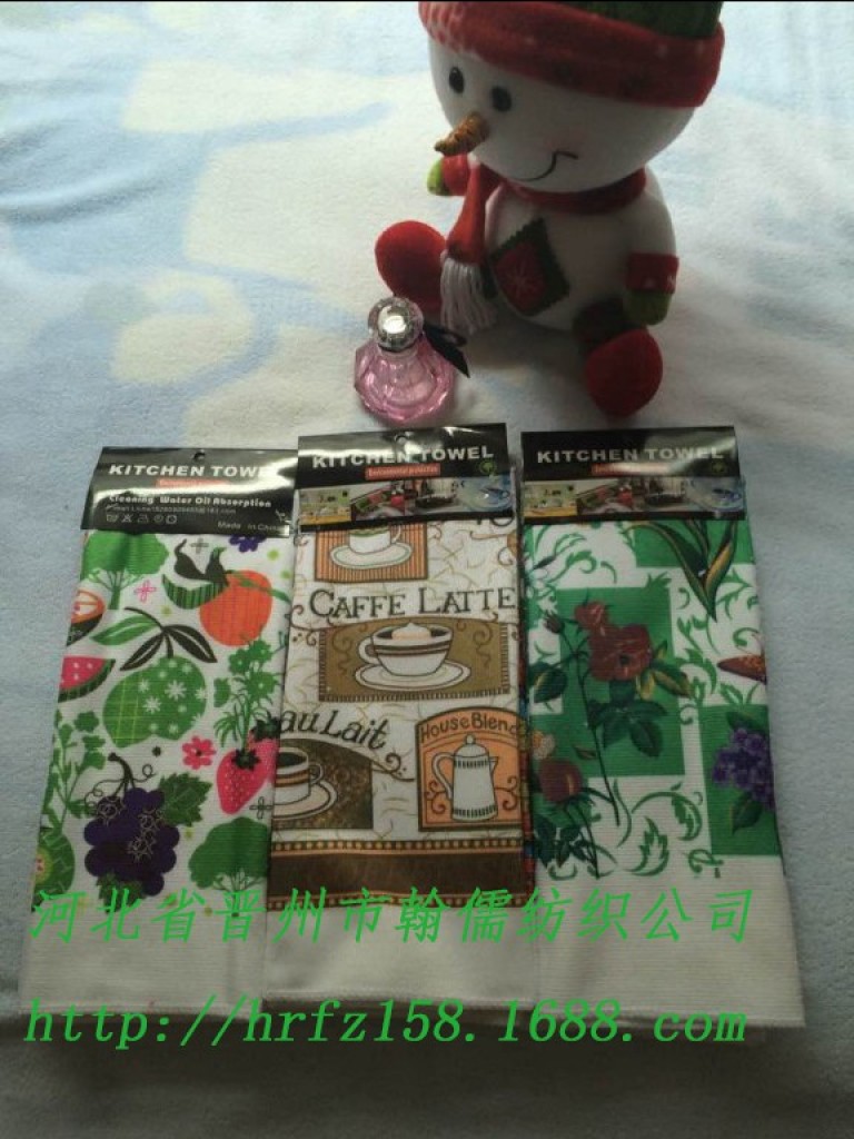 Factory direct sales of warp knitted ultra-fine teapots, fruit, flower, coffee, printed pattern tea towels, supermarket gift towels details Picture