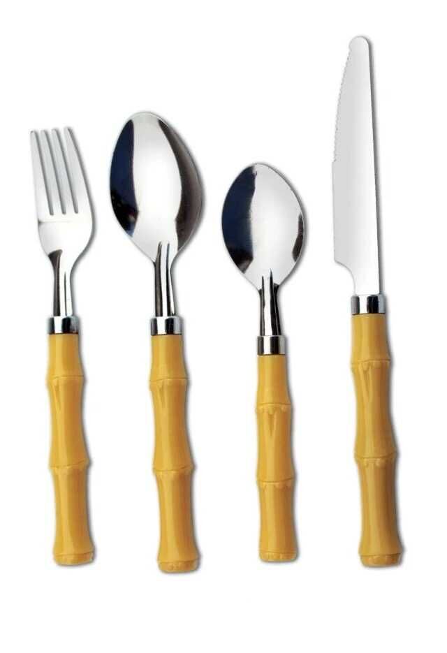 Business gift exhibition and sale of plastic-handled stainless steel Western tableware, knives, forks and spoons details Picture