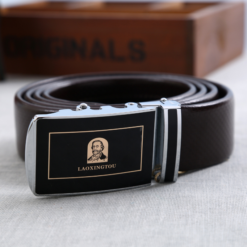 Wholesale 4.0 Senior citizen head business alloy automatic buckle two-layer genuine belt details Picture