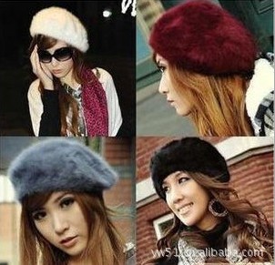 时尚百搭兔毛贝雷帽 公主帽 画家帽子