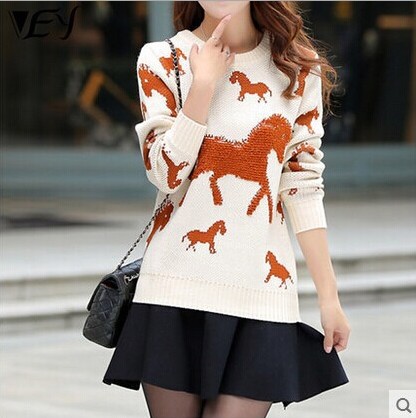 High-end long-sleeved pullover sweater for winter wear, women's knitted sweater, pullover top, plush pony, loose Specification image