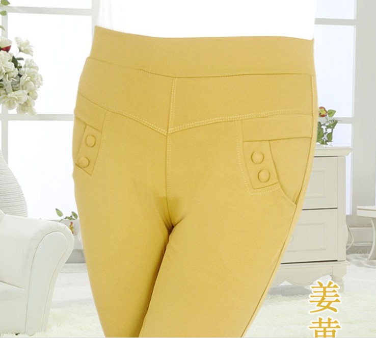 Middle-aged and elderly women's trousers: tweed candy-colored pocket, high-waisted, large-sized, nine-point pencil leggings Application Scenario