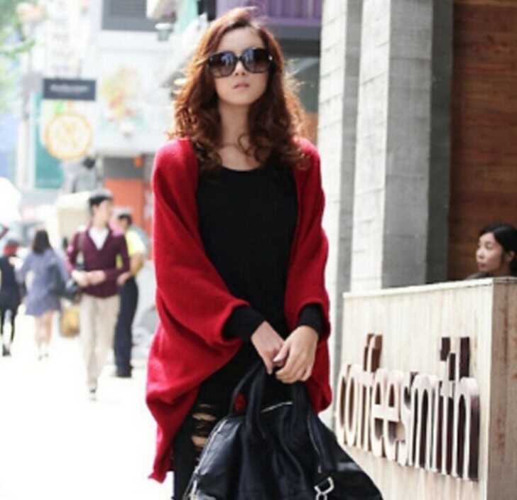 Autumn/winter 蝙蝠衫 shoulder-sized knitted sweater cardigan loose long coat sweater
