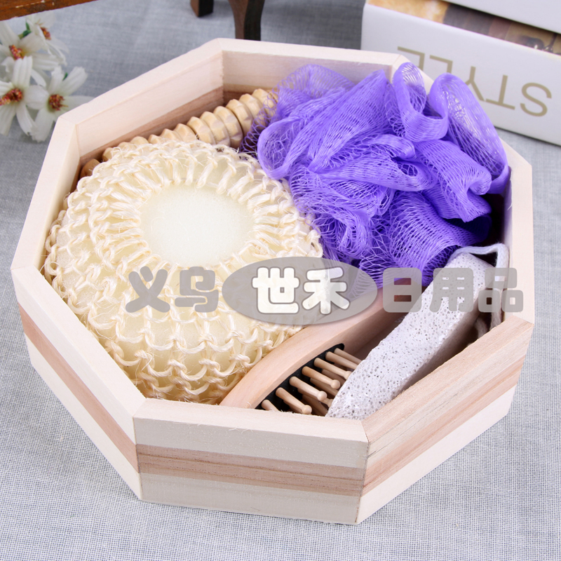 Five-piece octagonal wooden bucket bath and bathing set details Picture