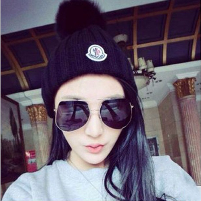 欧美风明星同款标签贴布超大毛球百搭针织毛线保暖帽子