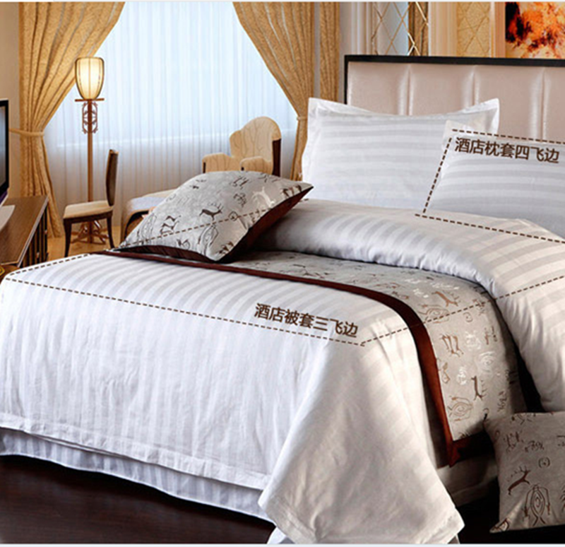 Shefan Hotel Bedding Set of Four pieces, all-cotton bedding with pure white satin strips Application Scenario