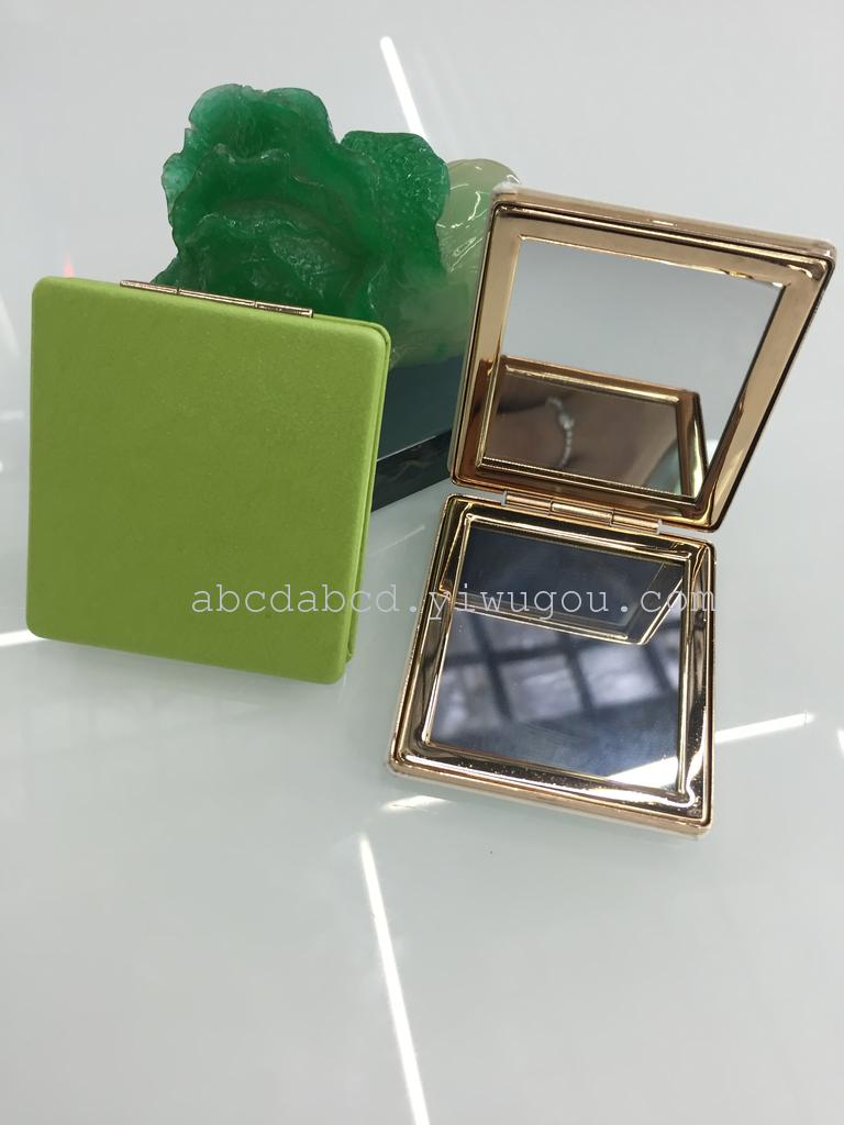 高档化妆镜子 金色双面PU皮小镜子 折叠金属镜可logo