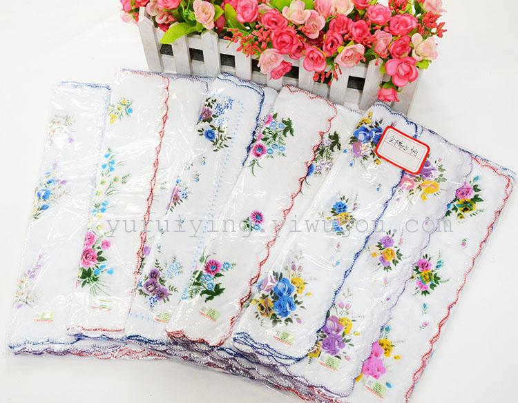 The manufacturer exports high-quality 452 white background colored thread ladies' small flower handkerchiefs and handkerchiefs for foreign trade Application Scenario