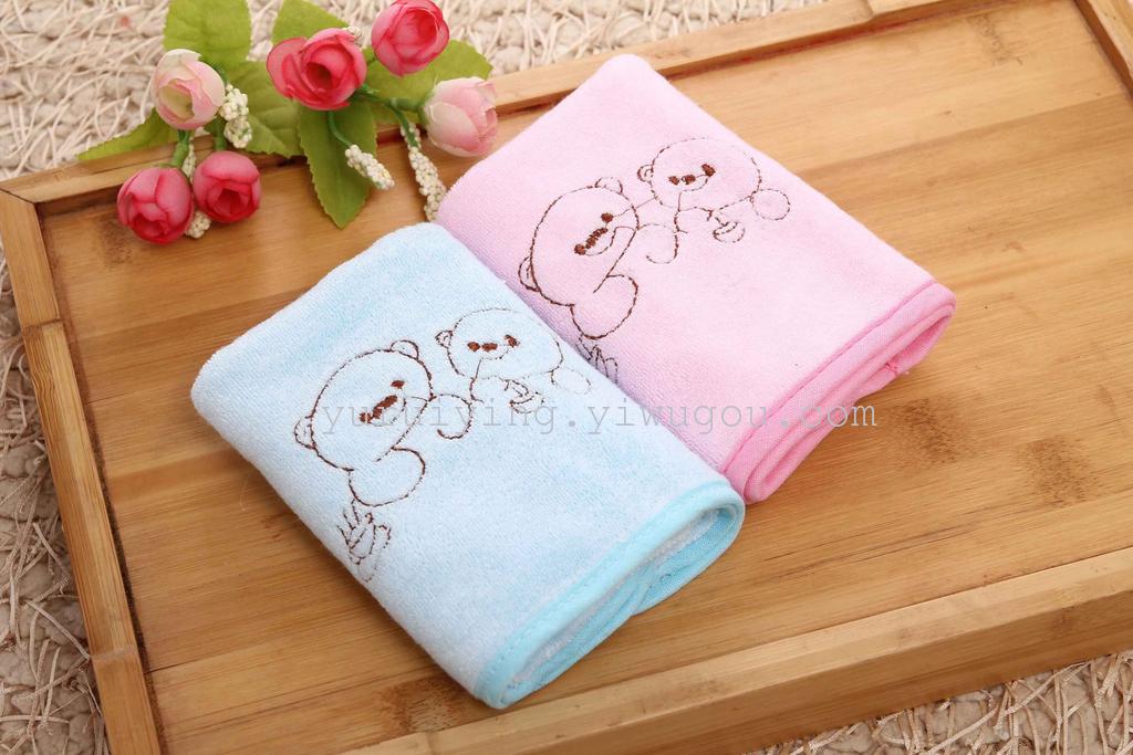 Bamboo fiber embroidered small square towels, baby and children's saliva wipes, face towels, two-piece sets, factory direct sales