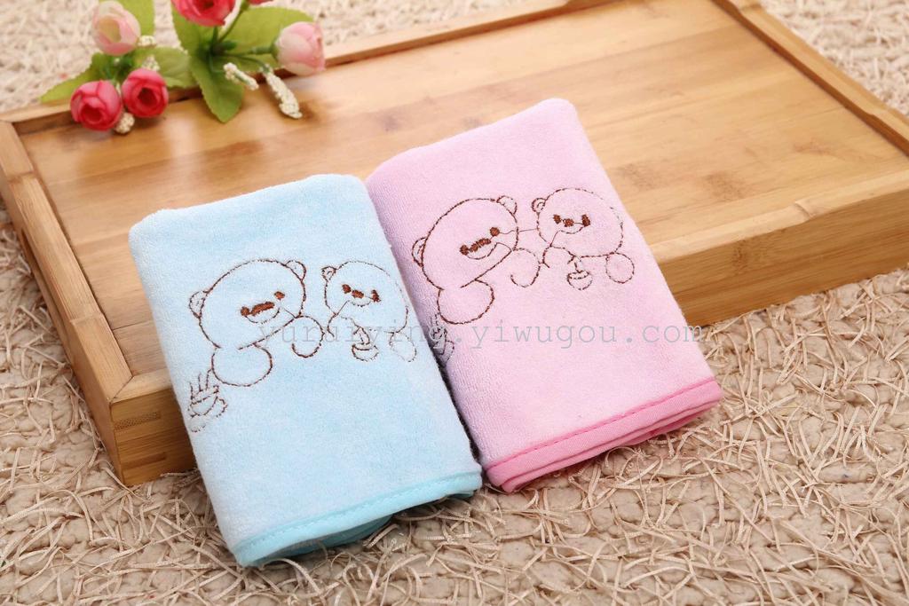 Bamboo fiber embroidered small square towels, baby and children's saliva wipes, face towels, two-piece sets, factory direct sales details Picture
