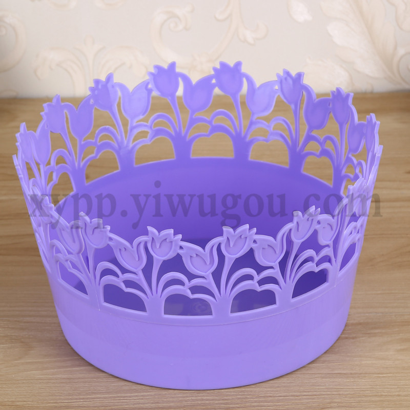 Plastic storage baskets, round storage baskets, organizing baskets, storage baskets, lace trim details Picture