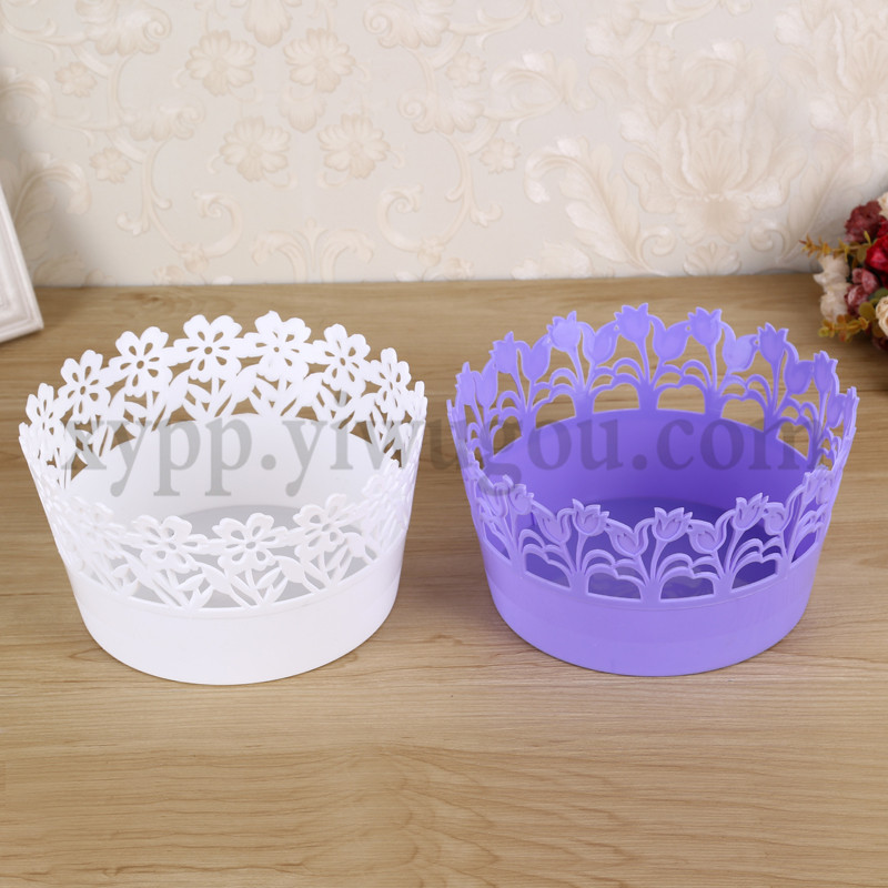 Plastic storage baskets, round storage baskets, organizing baskets, storage baskets, lace trim Specification image