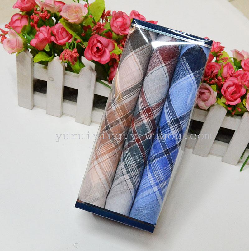 出口外贸超低价精品男士格子手帕430-2 手帕织条手帕