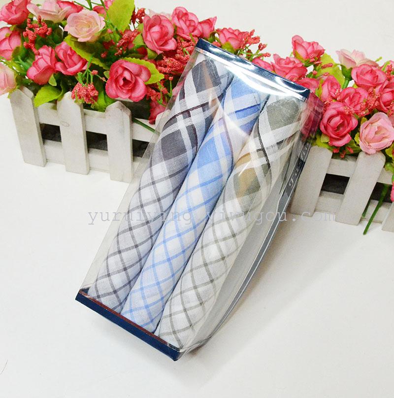 Ultra-low price premium men's checkered handkerchief 430-2, woven strip handkerchief for export trade Specification image