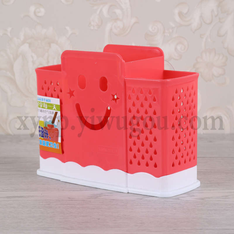 Two-compartment smiling face chopstick basket, wall-mounted chopsticks and spoon holder for household kitchenware Application Scenario
