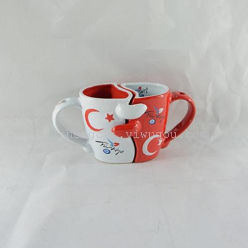 Ceramic cup Turkish flag pair cup advertising promotion cup