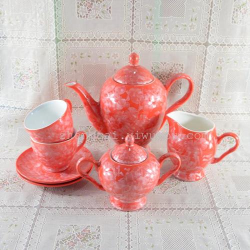 A complete set of 15-head ceramic tea sets with crystal glaze art