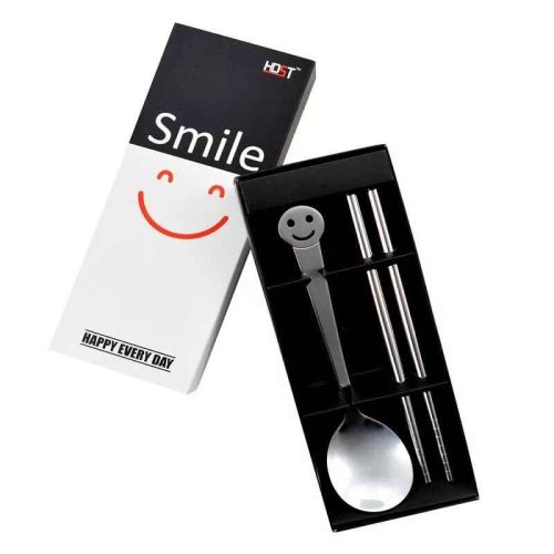 Creative Smiley stainless steel cutlery cute spoon chopsticks travel cutlery